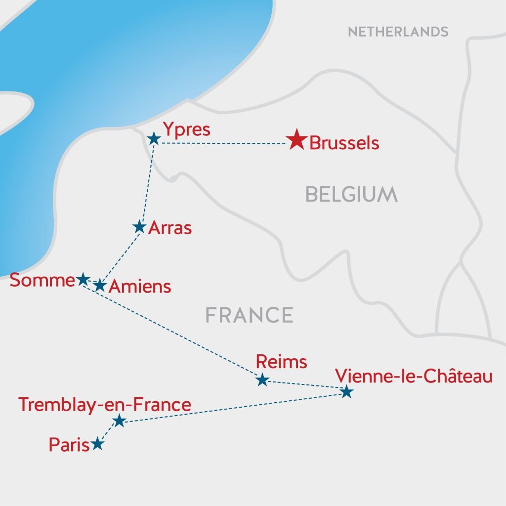 Map of the Western Front of WWI