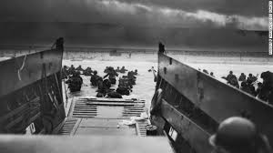 D-Day Higgins boat and Allied troops landing