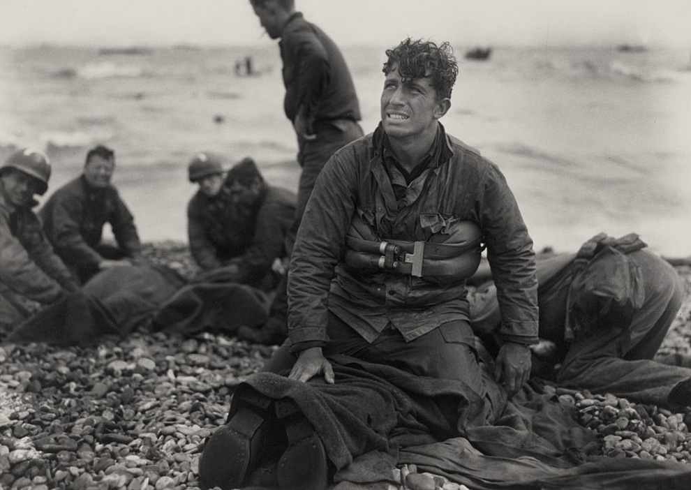 American Soldiers on Normandy beach after D-Day