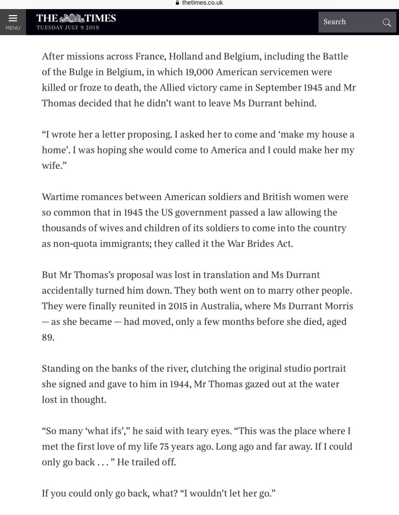 Norwood Thomas article on WWII romance