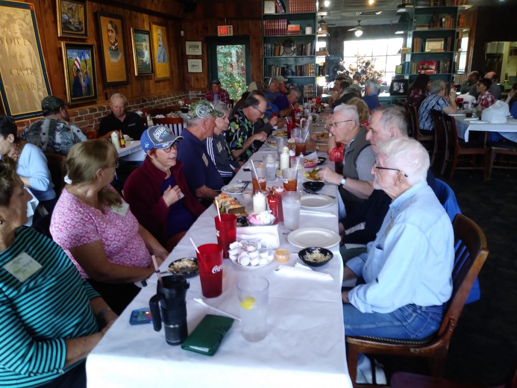 Civil War tour group at dinner