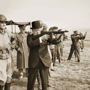 Churchill shooting a gun
