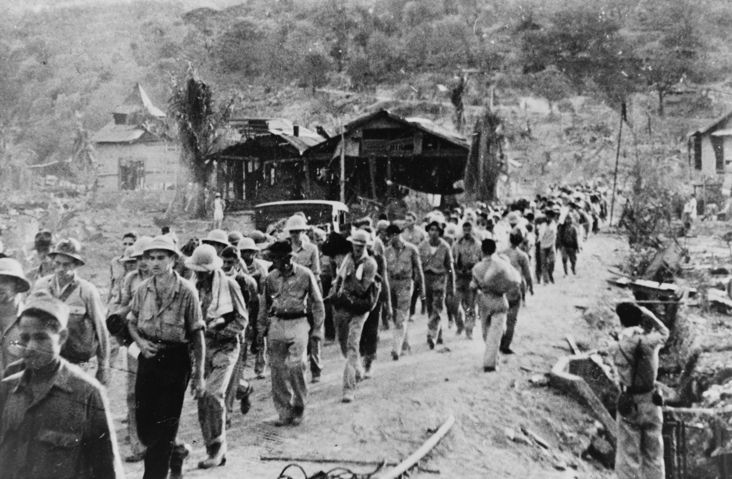 American and Filipino prisoners on the march from Bataan, April 1942